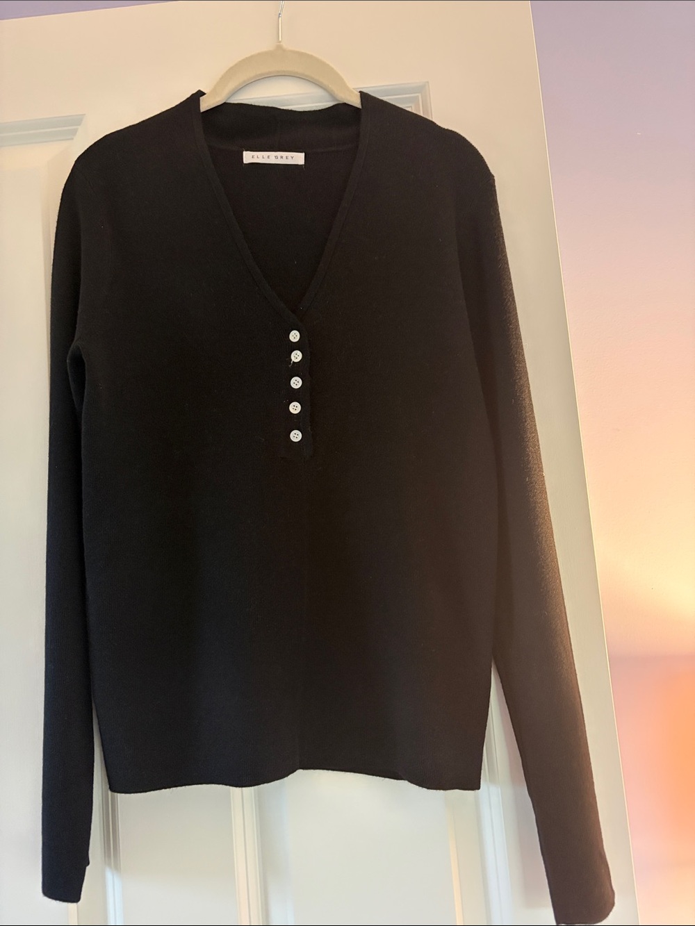 Black V-Neck Button-Front Women's Sweater-size M